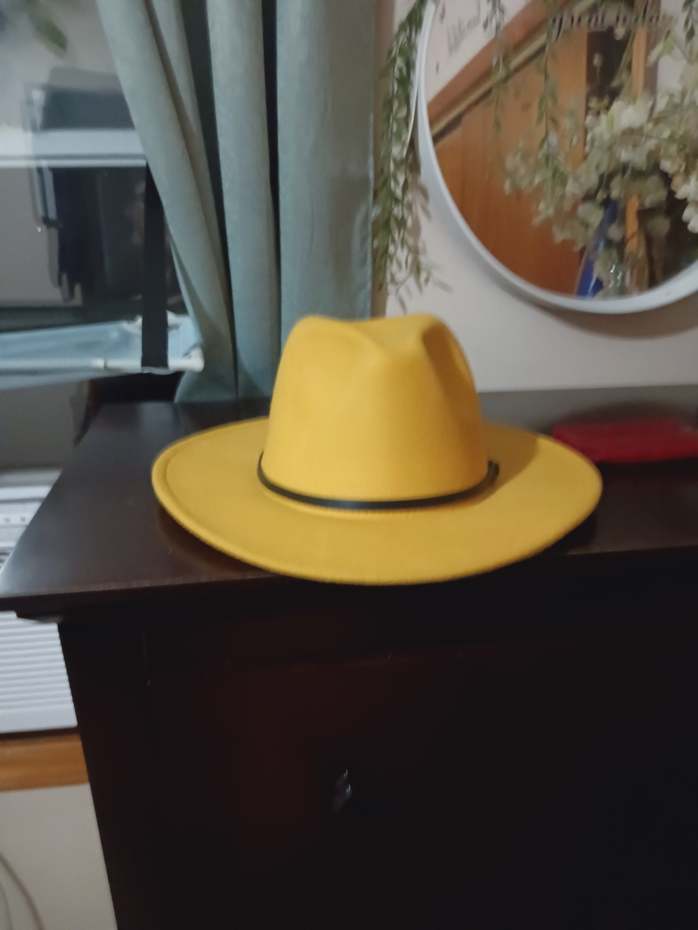 Wide Brim Yellow Fedora Hat with Black Band - Women